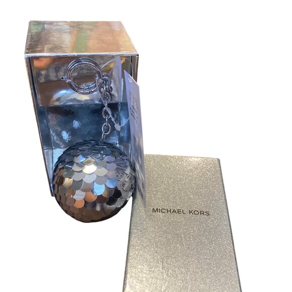 Michael Kors Silver Disco Pom Pom Keychain NIB New with Tags ib Box - Picture 4 of 7